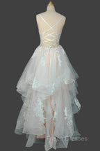 Champagne V-Neck Long Formal Prom Dress A-Line Tulle Formal Evening Dress