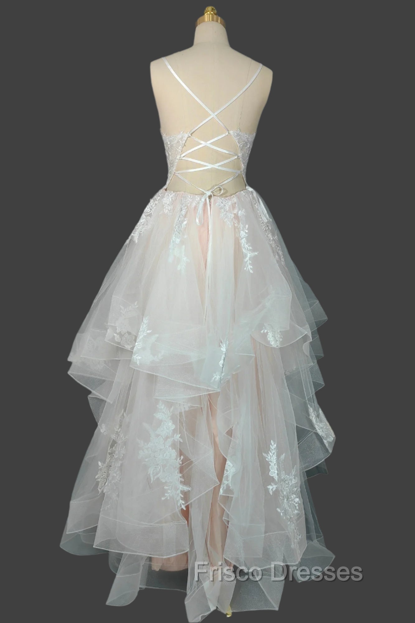 Champagne V-Neck Long Formal Prom Dress A-Line Tulle Formal Evening Dress
