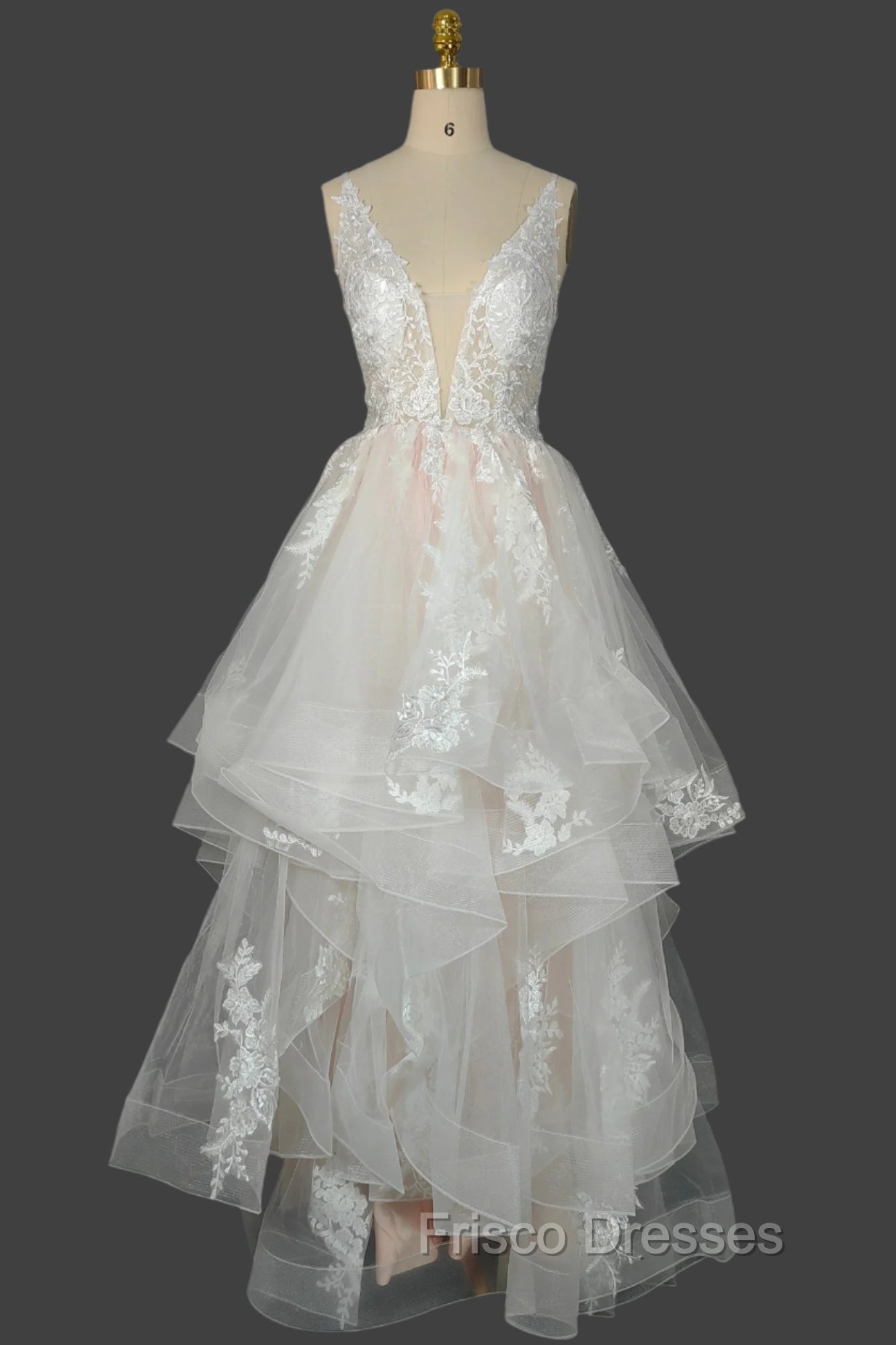 Champagne V-Neck Long Formal Prom Dress A-Line Tulle Formal Evening Dress Main image