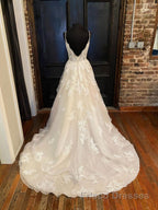 Champagne v neck tulle lace long Formal Prom Dresses, champagne lace evening Dresses