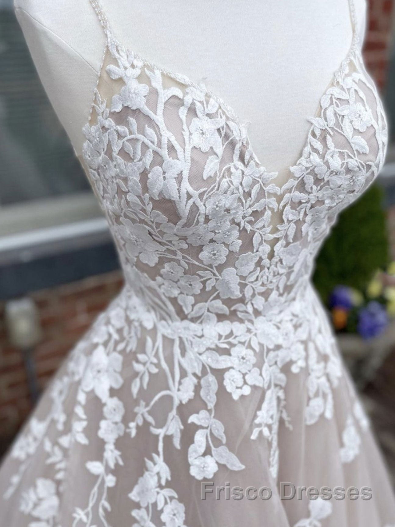 Champagne v neck tulle lace long Formal Prom Dresses lace tulle formal Dresses Secondary image