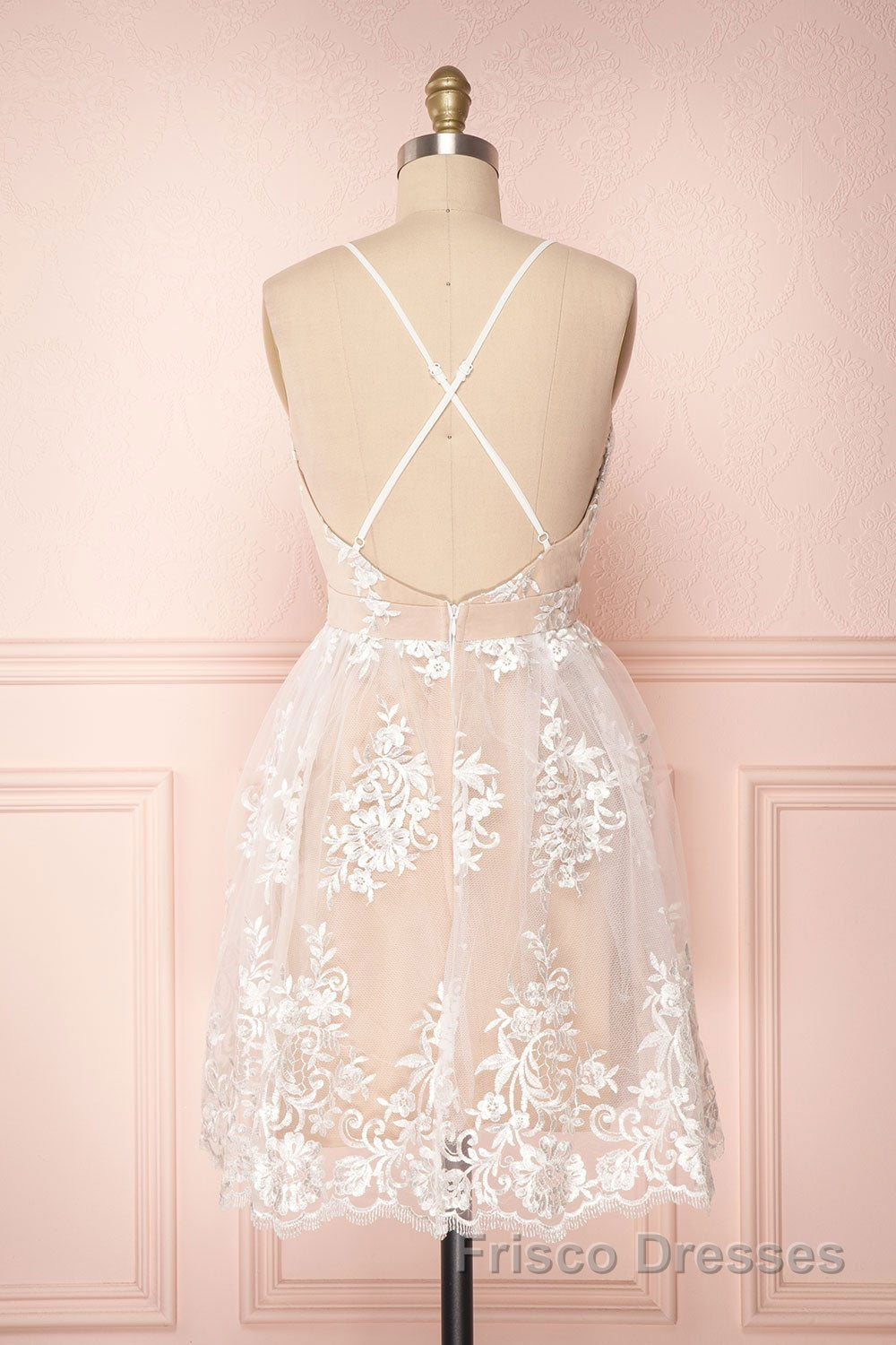 Champagne v neck tulle lace short Formal Prom Dresses champagne tulle bridesmaid Dresses Secondary image