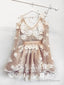 Champagne V Neck Tulle Lace Short Prom Dress Lace Bridesmaid Dress