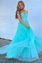 Charcoal Off the Shoulder Prom Dress with Appliques