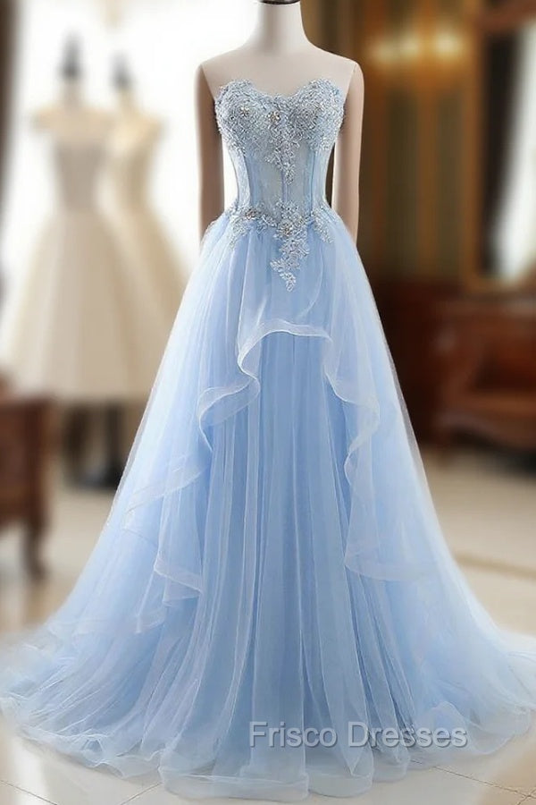 CHARLIZE |Ball Gown Sweetheart Tulle Sky Blue Formal Prom Party Gowns with Sequins