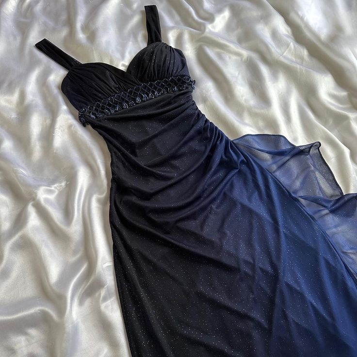 Charming A Line Spaghetti Strap Beaded Navy Blue Ombre Chiffon Party Dress Evening Dress Secondary image