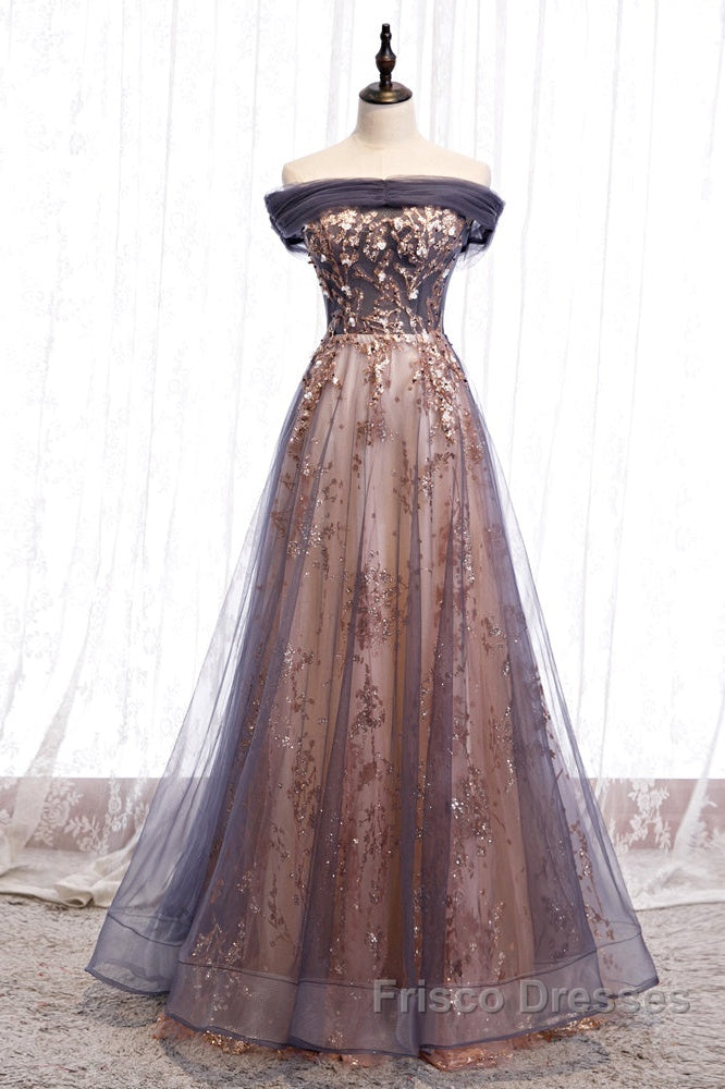 Charming A-Line Tulle Long Off Shoulder Party Dress, Formal Prom Dress Secondary image