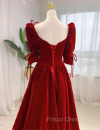 Charming A-line Velvet Long Party Dress, A-line Floor Length Wedding Party Dress