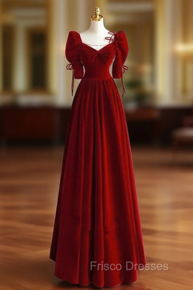Charming A-line Velvet Long Party Dress, A-line Floor Length Wedding Party Dress Main image