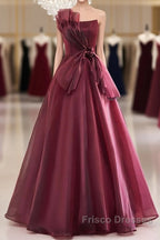 Charming And Elegant Wine Red Sleeveless Off Shoulder Ball Dress, Wine Red A-Shaped Princess Strapless Butterfly Tie With Backless Strap And Ground Length Formal Prom Dress