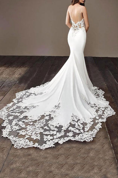 Charming Appliques Lace Mermaid Wedding Dresses With Straps, Sexy Sleeveless Prom Gown