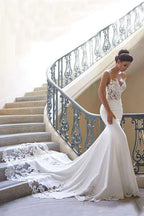 Charming Appliques Lace Mermaid Wedding Dresses With Straps, Sexy Sleeveless Prom Gown