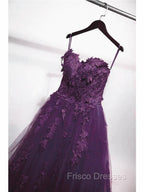 Charming Ball Gown Purple Tulle Sweetheart Lace Applique Formal Dress, Purple Sweet 16 Dress