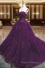 Charming Ball Gown Purple Tulle Sweetheart Lace Applique Formal Dress, Purple Sweet 16 Dress