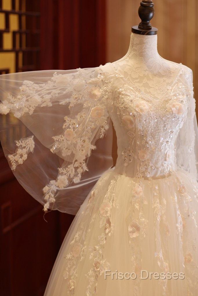 Charming Beautiful Ivory Tulle With Flowers Long Wedding Party Dress, Tulle Simple Wedding Dress Formal Prom Dress Party Dress Secondary image