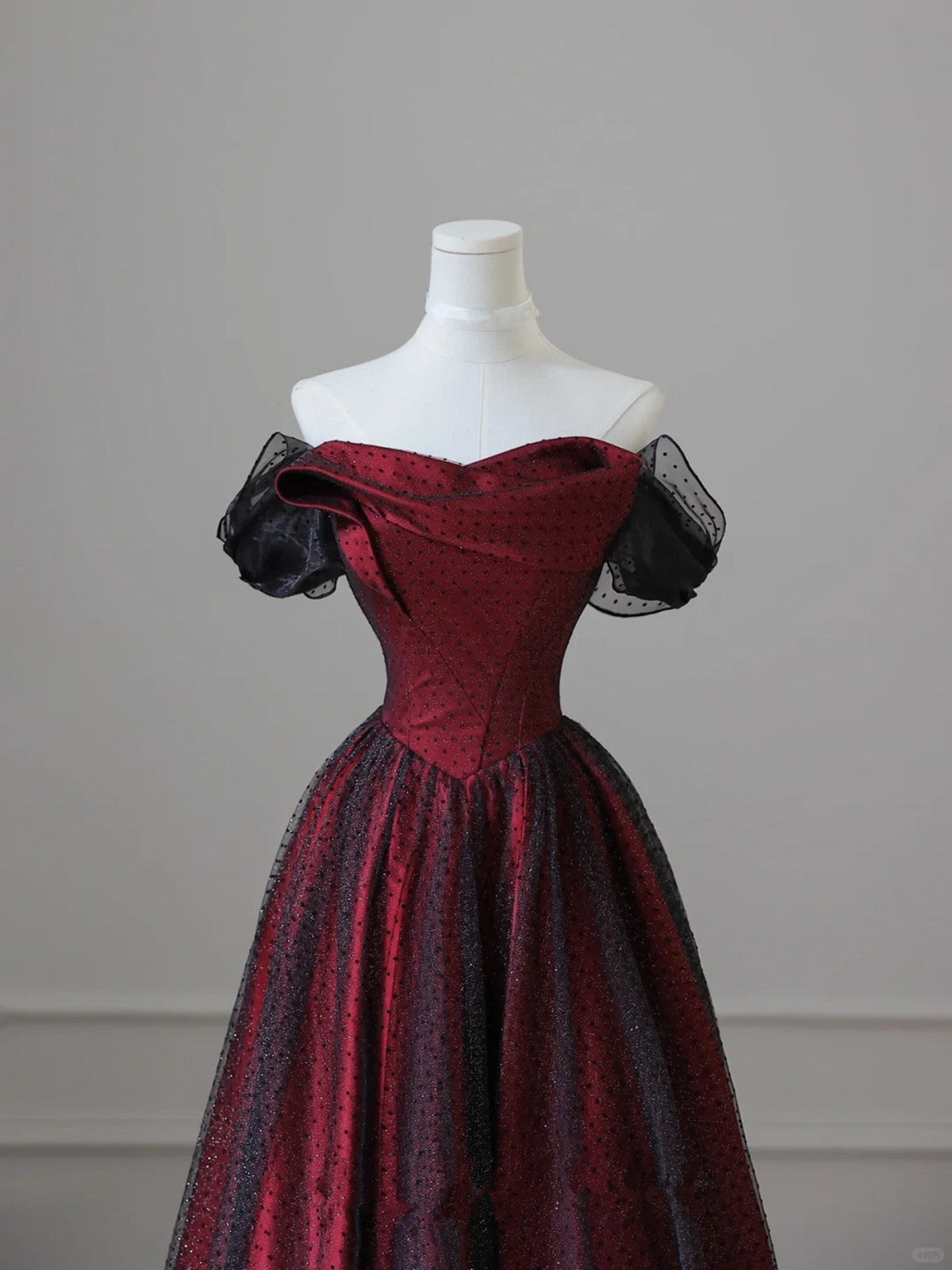 Charming Black And Red Off Shoulder A-Line Prom Dress, Long Party Dress Secondary image