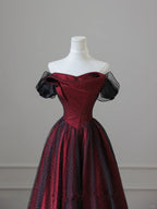Charming Black And Red Off Shoulder A-Line Prom Dress, Long Party Dress
