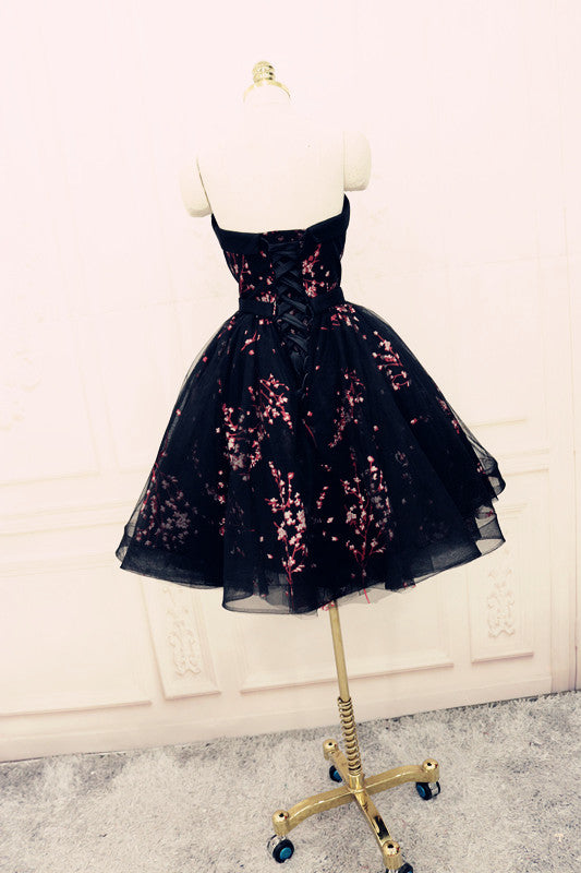 Charming Black Cute Floral Formal Dresses, Black Party Dress, Homecoming Dresses Secondary image