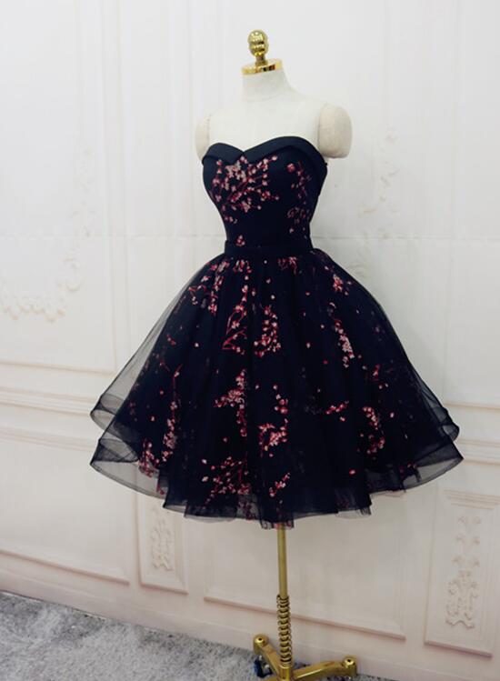 Charming Black Cute Floral Formal Dresses, Black Party Dress, Homecoming Dresses Main image