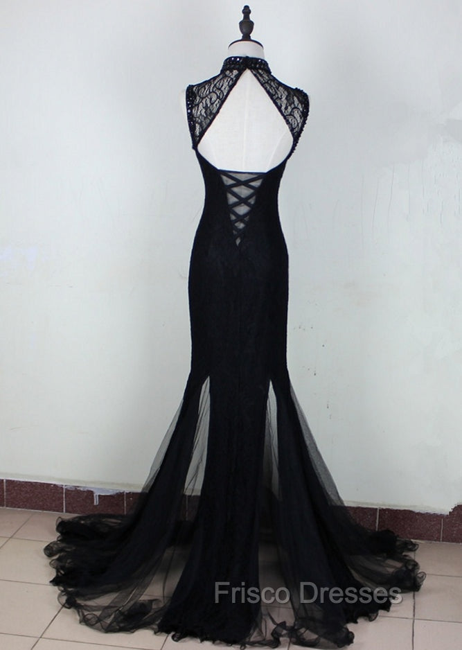 Charming Black Mermaid Backless Long Evening Dress, High Neckline Formal Prom Dress Secondary image