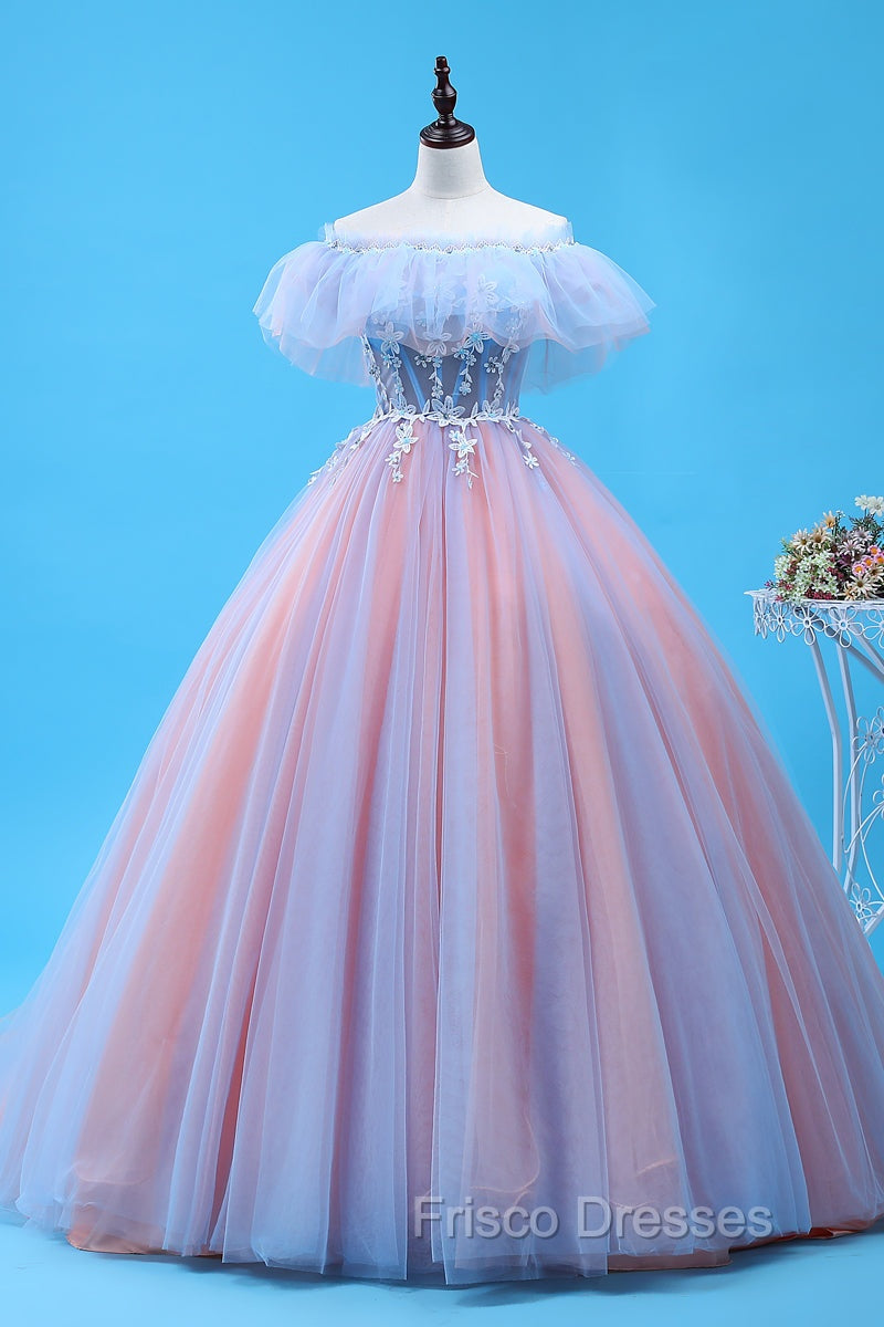 Charming Blue and Pink Tulle Off Shoulder Sweet 16 Dress with Lace, Ball Gown Formal Dress Secondary image