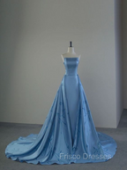 Charming Blue Strapless Formal Prom Dress,Blue Evening Dress