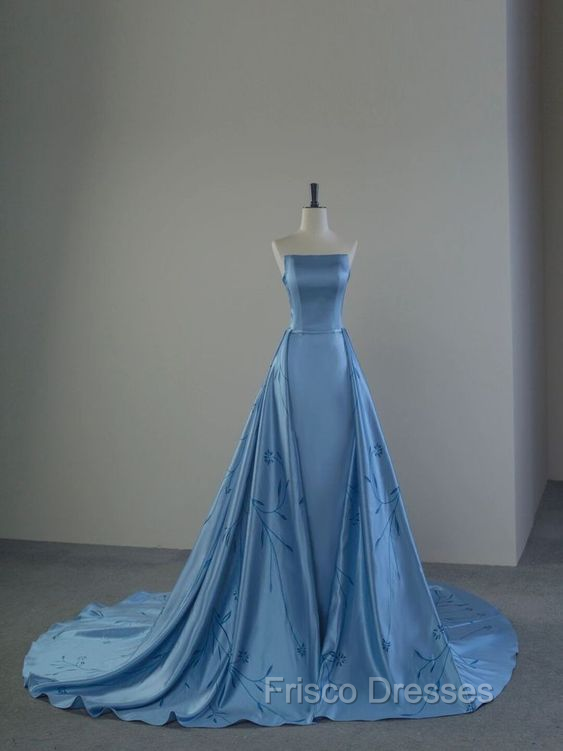Charming Blue Strapless Formal Prom Dress,Blue Evening Dress