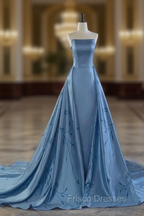 Charming Blue Strapless Formal Prom Dress,Blue Evening Dress