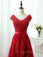 Charming Dark Red Lace A-line Long Formal Prom Dress, Red Evening Gown