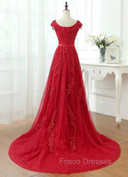 Charming Dark Red Lace A-line Long Formal Prom Dress, Red Evening Gown