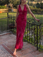 Charming Deep V Neck Satin Print Floral Long Evening Gown Prom Dress