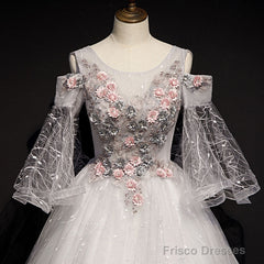 Charming Floral And Lace Ball Gown Sweet 16 Dress, Light Grey Party Dress