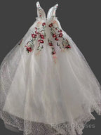 Charming Floral Embroidery Long Formal Prom Dresses V Neck A Line Party Dresses