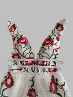 Charming Floral Embroidery Long Formal Prom Dresses V Neck A Line Party Dresses