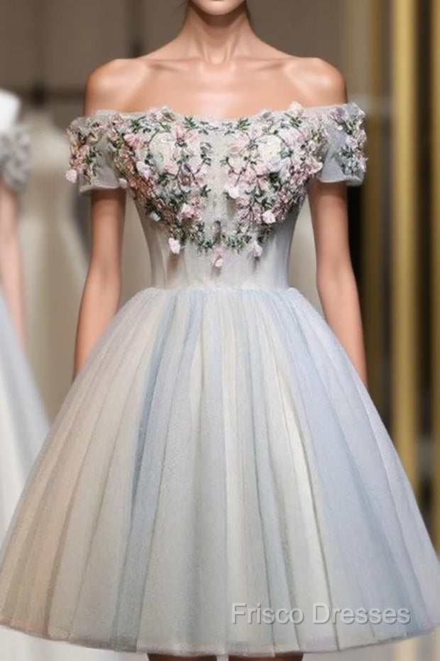 Charming Floral Short Tulle Formal Prom Dress, Knee Length Party Dress, Formal Dress Main image
