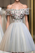 Charming Floral Short Tulle Formal Prom Dress, Knee Length Party Dress, Formal Dress