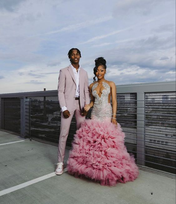 Beautiful Pink Beaded Mermaid Prom Dress Long Evening Dress