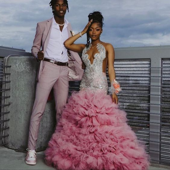 Beautiful Pink Beaded Mermaid Prom Dress Long Evening Dress