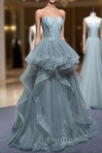 Charming Green Tulle Straps Layers Long Formal Dress, Tulle Party Dress Formal Prom Dress