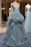 Charming Green Tulle Straps Layers Long Formal Dress, Tulle Party Dress Formal Prom Dress