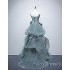 Charming Green Tulle Straps Layers Long Formal Dress, Tulle Party Dress Formal Prom Dress