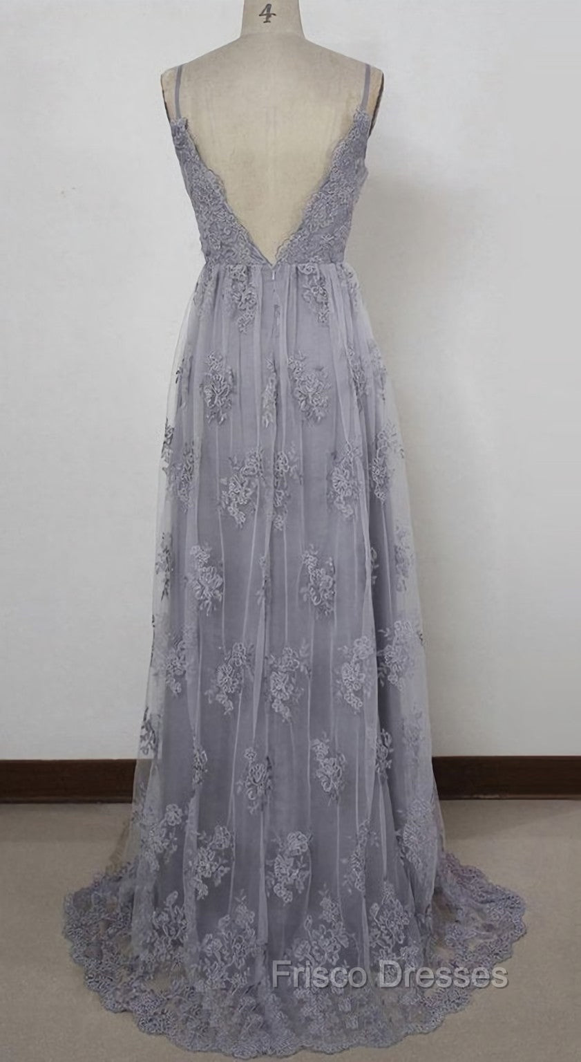 Charming Grey Lace Evening Party Dress , High Quality Formal Gown Secondary image