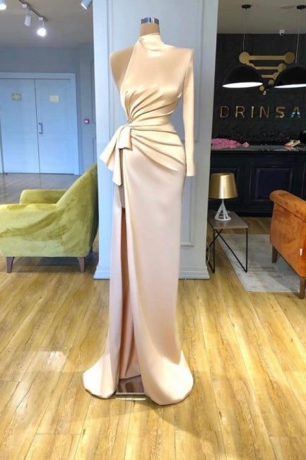 Charming High Neck Long Sleeves Prom Dresses Front Split Long Main image