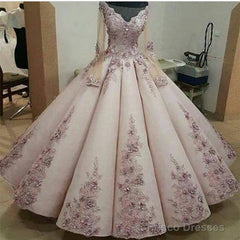 Charming Lace Embroidery Long Sleeves Ball Gown Prom Dress