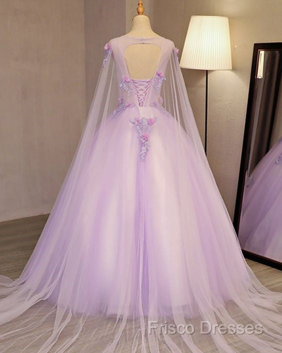 Charming Lavender Tulle Flowers Long Formal Prom Dress, Sweet 16 Gowns Secondary image