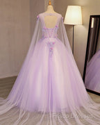 Charming Lavender Tulle Flowers Long Formal Prom Dress, Sweet 16 Gowns