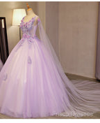 Charming Lavender Tulle Flowers Long Formal Prom Dress, Sweet 16 Gowns