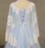Charming Light Blue Tulle V-neckline Long Party Dress, Formal Prom Dress