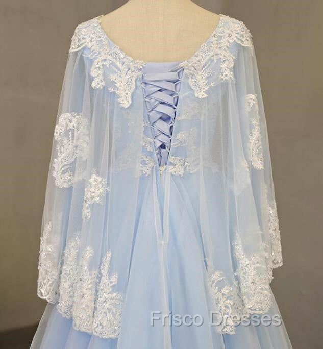 Charming Light Blue Tulle V-neckline Long Party Dress, Formal Prom Dress