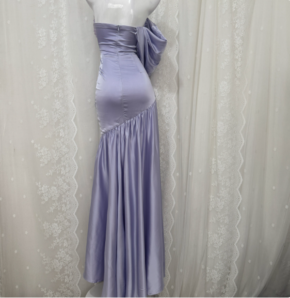 Charming Light Purple Mermaid Sweetheart Neck Pearl Sequin Satin Long Prom Dress Evening Dress